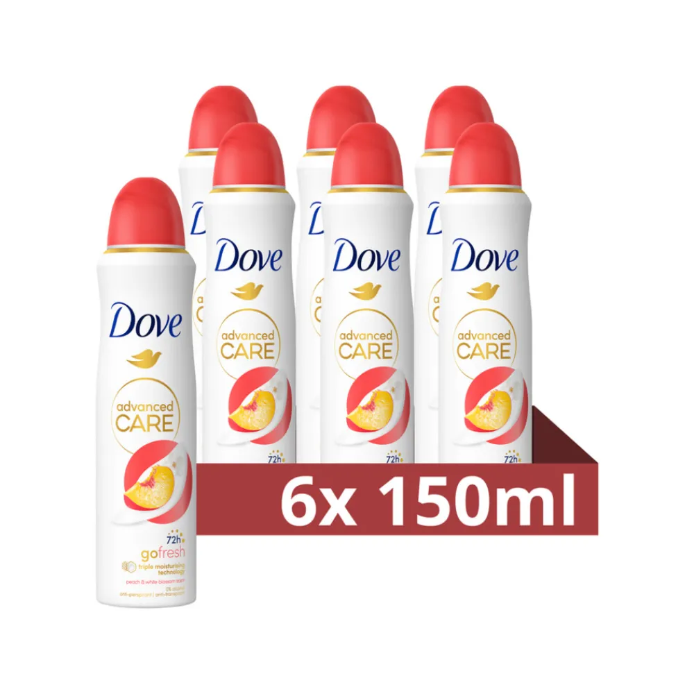 6x Deodorant Spray Perzik 150 ml^Dove Clearance