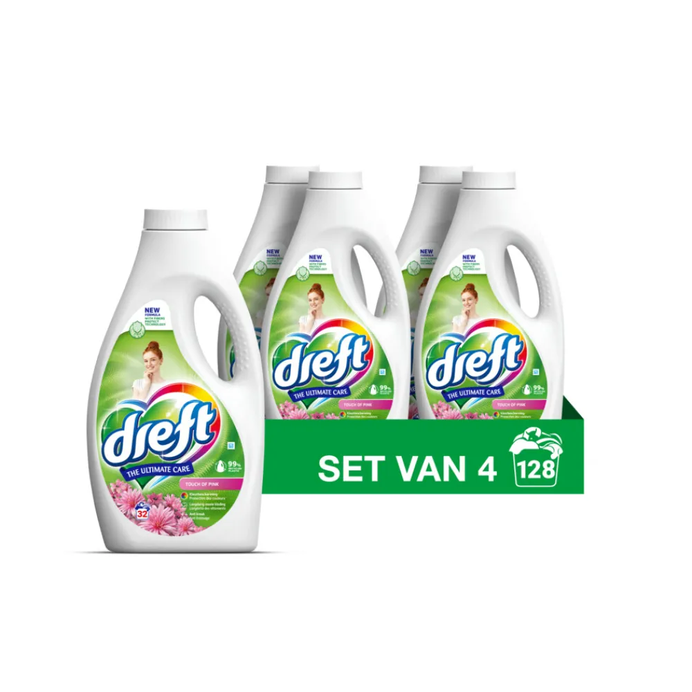 4x Vloeibaar Wasmiddel Touch of Pink 32 Wasbeurten 1,4 liter^Dreft Discount