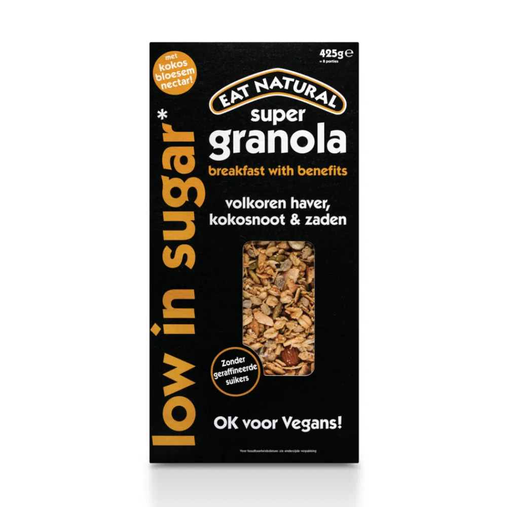 Ontbijtgranen<Eat natural 5x Super Granola Laag in Suikers met Volkoren Haver, Kokosnoot & Zaden 425 gr