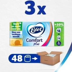 Toiletpapier<Edet 3x Comfort Plus Toiletpapier 3 Laags 16 stuks