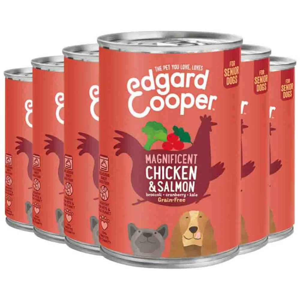 6x Blik Vers Vlees Senior Hondenvoer Kip - Zalm 400 gr^Edgard & Cooper Clearance