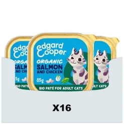 Kattenvoer<Edgard & Cooper 16x Kattenvoer Adult Bio Paté Zalm - Kip 85 gr