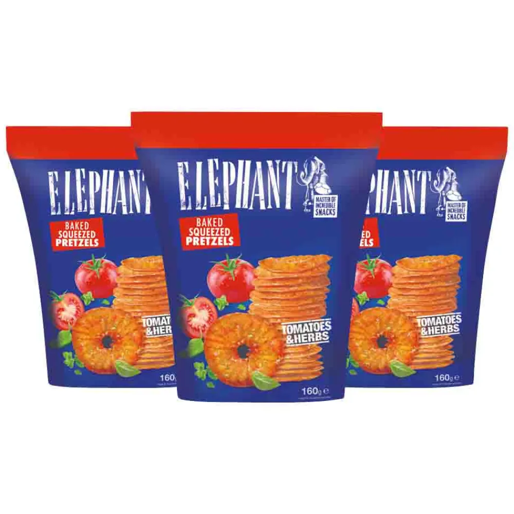 Snacks<Elephant 3x Pretzels Tomaat & Kruiden 160 gr