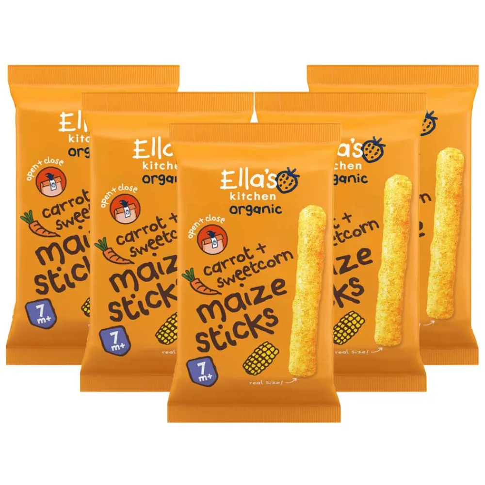 Sale 5x Ella's Kitchen Gepoft Smikkelstengels 7+ m Mais Wortel 16 gr Baby & Peutervoeding