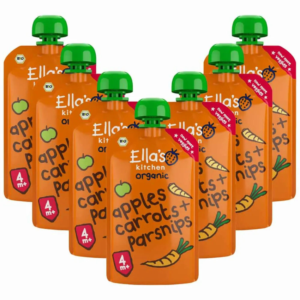 Sale 7x Ella's Kitchen Knijpzakje 4+ m Wortels Appels Pastinaak 120 gr Baby & Peutervoeding