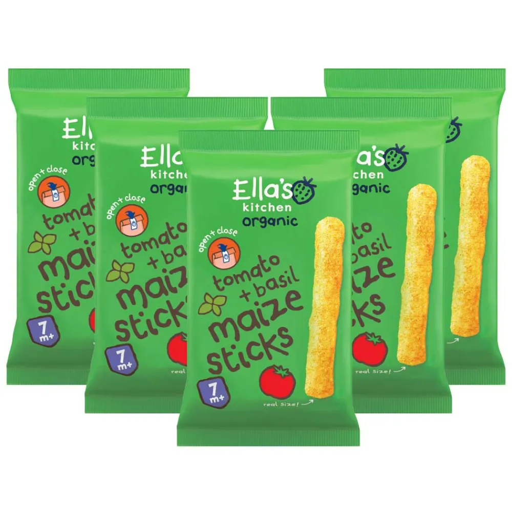 Outlet 5x Ella's Kitchen Maize Sticks 7+ m Tomaat Basilicum 16 gr Baby & Peutervoeding