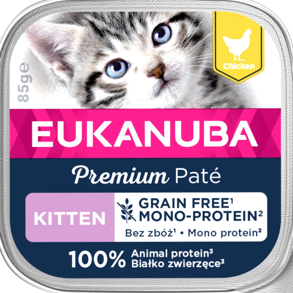 16x Premium Paté Graanvrij Kitten Kattenvoer Nat Kip 85 gr^Eukanuba Best