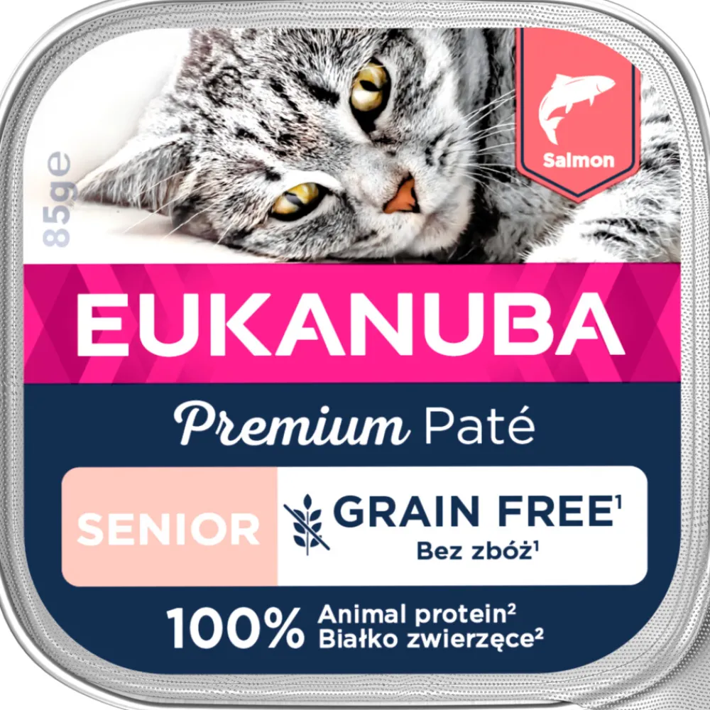 Kattenvoer<Eukanuba 16x Premium Paté Graanvrij Senior Kattenvoer Nat Zalm 85 gr