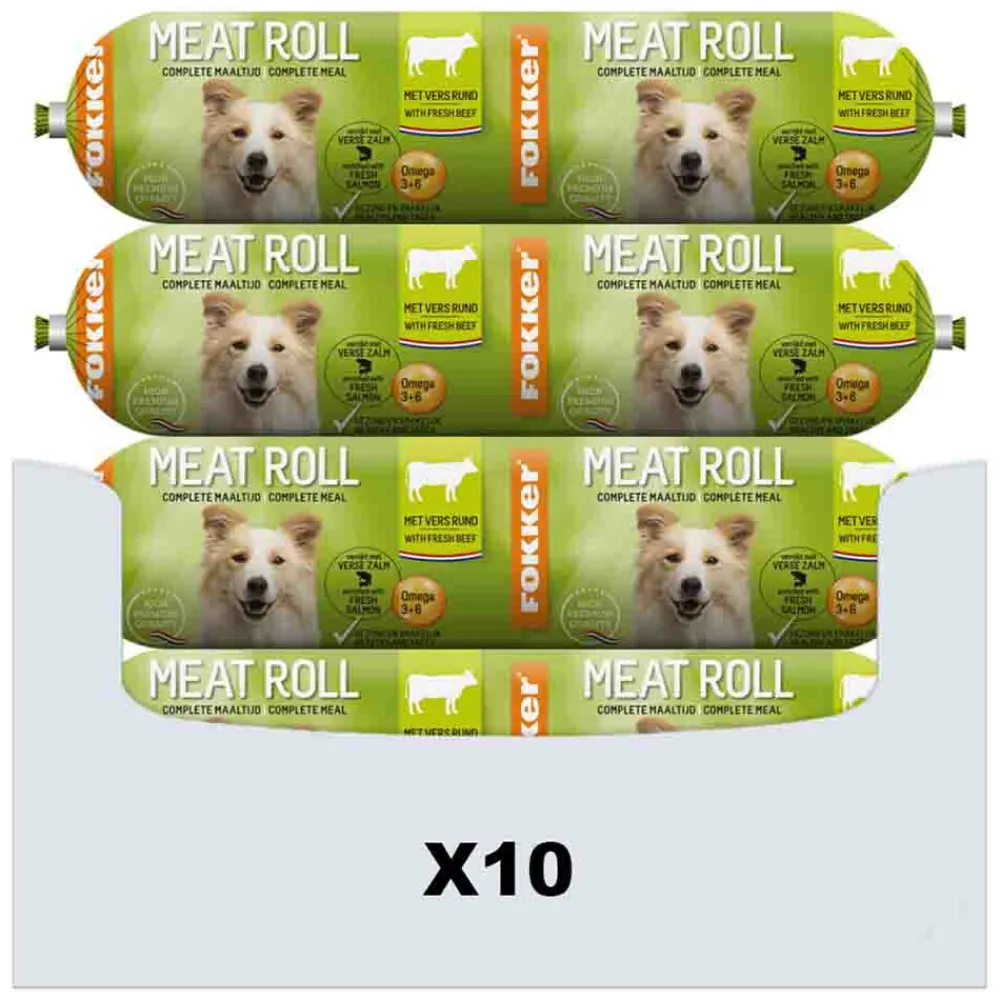 10x Meat Roll Hondenvoer Nat Rund - Zalm 800 gr^Fokker New