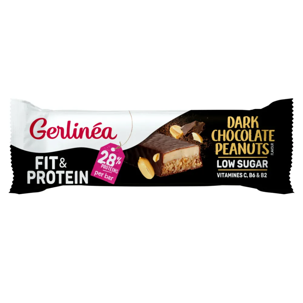 New 16x Fit & Protein Reep Dark Chocolate Peanuts 45 gr Maaltijdvervangers|Snacks & Tussendoortjes