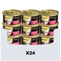Kattenvoer<GimCat 24x ShinyCat in Jelly Kip & Kreeft 70 gr