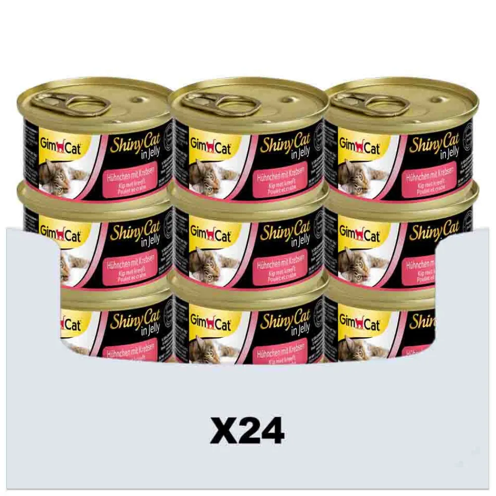 Kattenvoer<GimCat 24x ShinyCat in Jelly Kip & Kreeft 70 gr