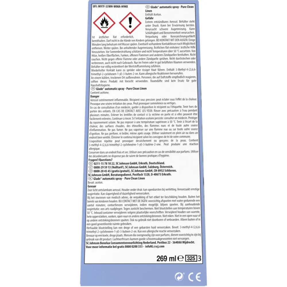 Luchtverfrisser<Glade 4x Automatic Spray Startset Pure Clean Linen 269 ml