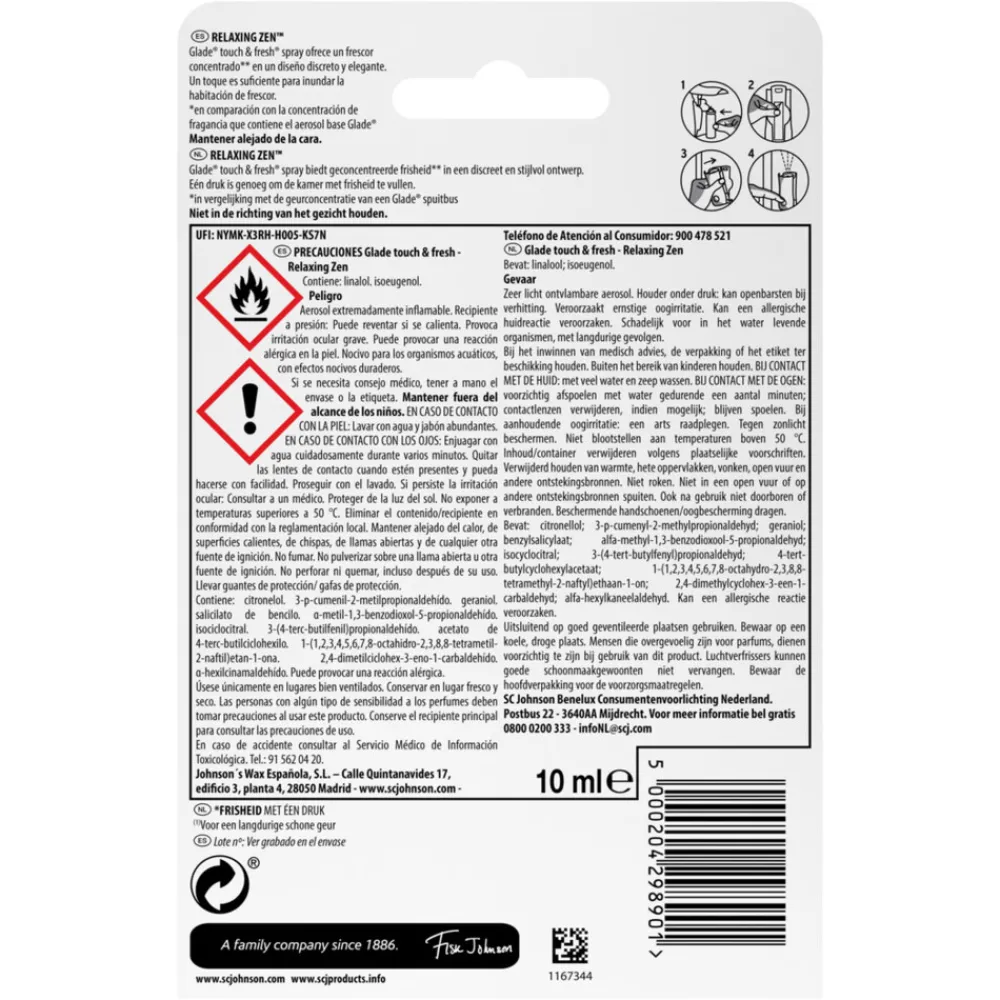 New 6x Touch & Fresh Relaxing Zen 10 ml Luchtverfrisser