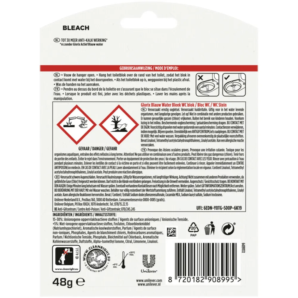 7x Toiletblok Blauw Water Bleek^Glorix Best