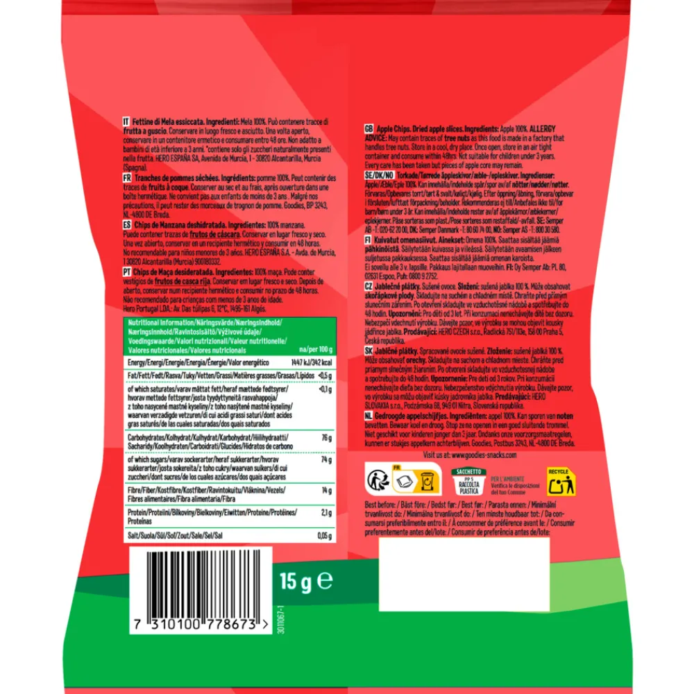 11x Snack Chips Appel 15 gr^Goodies Best