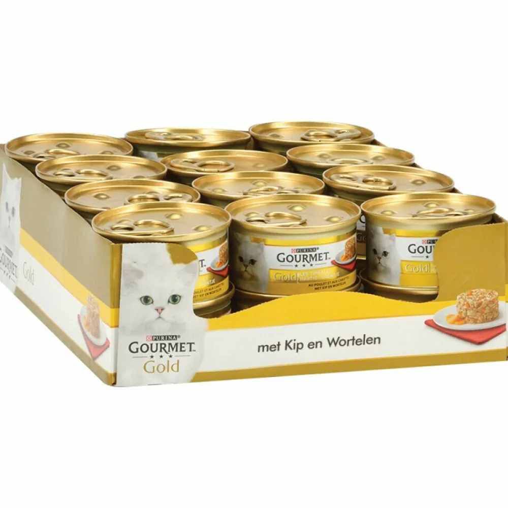 Kattenvoer<Gourmet 24x Gold Hartig Torentje Kip - Wortel 85 gr