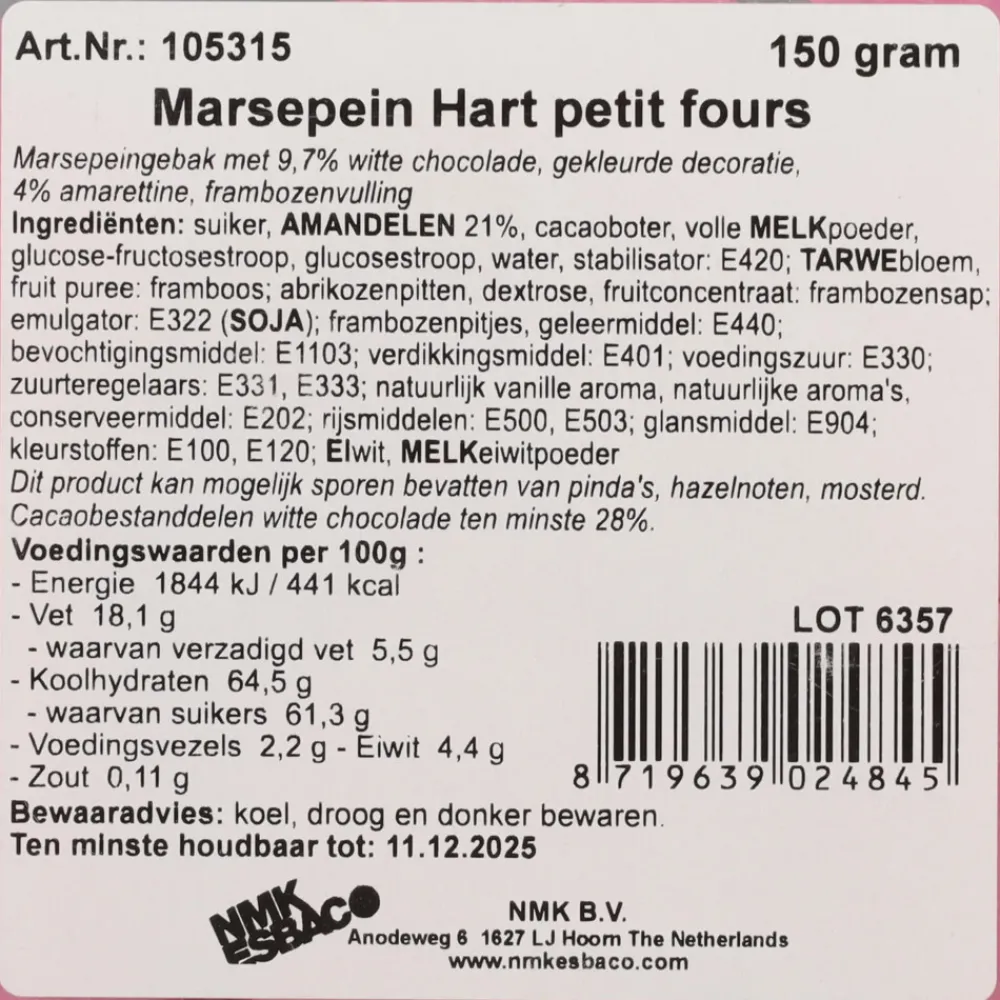 Chocolade<Hamlet 6x Marsepijn Petit Four + Hartje 6 stuks