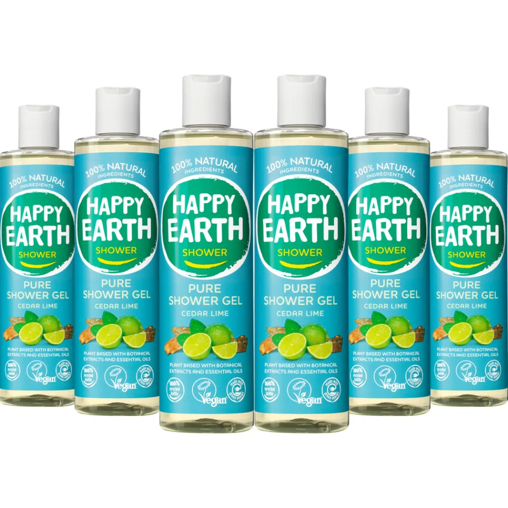 Bad & Douche<Happy Earth 6x 100% Natuurlijke Douchegel Cedar Lime 300 ml