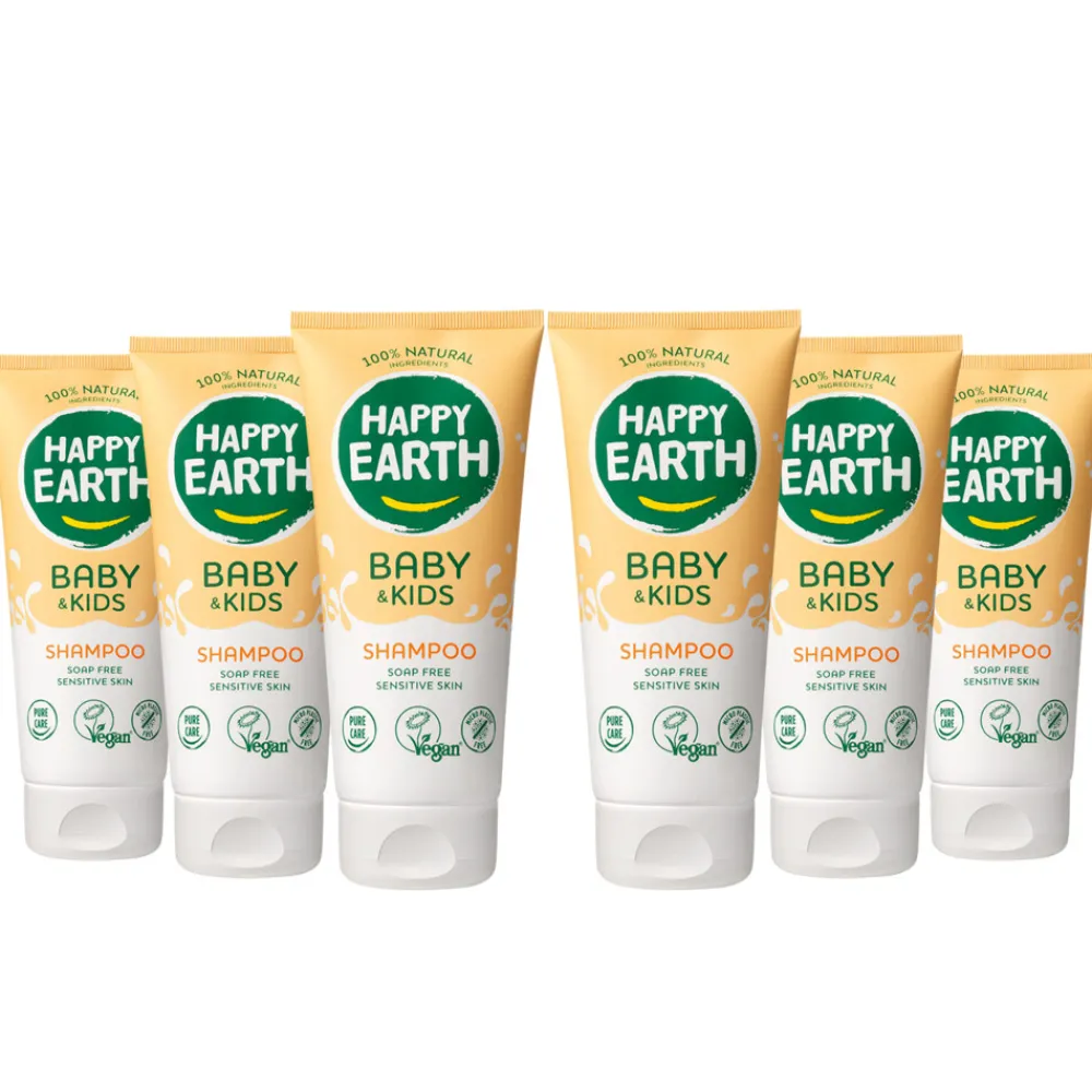 6x Shampoo 100% Natuurlijk Baby & Kids 200 ml^Happy Earth Discount