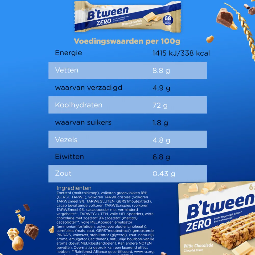 Snacks & Tussendoortjes<Hero 3x B'tween Mueslireep Zero Witte Chocolade 6x20 gr