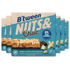 6x B'tween Nuts & Choc Cashew Chocolade Wit Puur 3 x 32 gr Snacks & Tussendoortjes