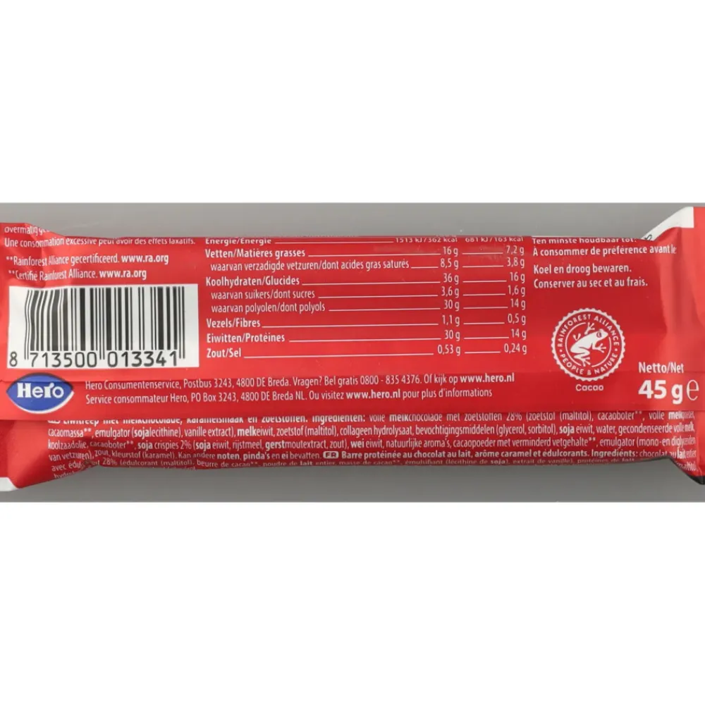 Snacks & Tussendoortjes<Hero 12x B'tween Proteinreep Soft Chocolate Caramel 45 gr