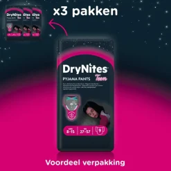 Luiers|Incontinentie<Huggies DryNites 3x Absorberende Luierbroekjes Meisjes 8-13 jaar 9 stuks