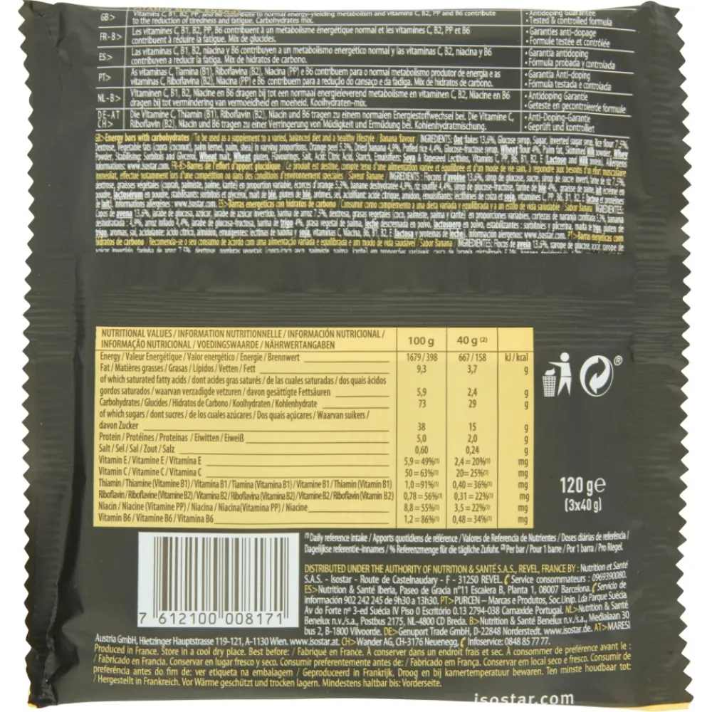 Sportvoeding & Drank|Snacks & Tussendoortjes<Isostar 20x High Energy Sportreep Banaan 3 x 40 gr