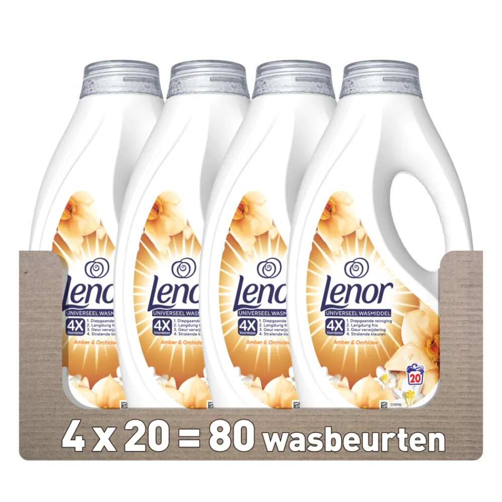 4x Vloeibaar Wasmiddel Amber & Orchidee 20 Wasbeurten 900 ml^Lenor Outlet