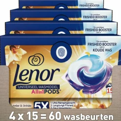 Wasmiddel<Lenor 4x Wasmiddel All-in-1 Pods Amber & Orchidee 15 stuks
