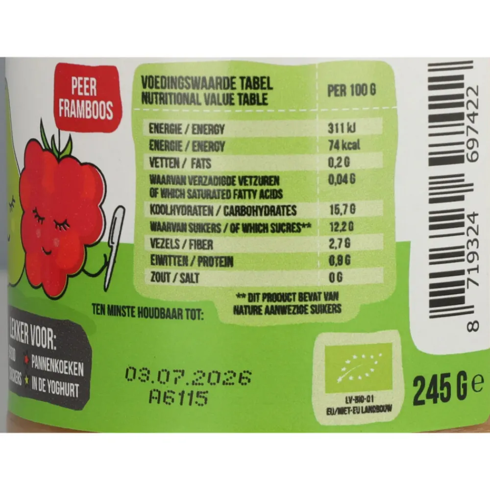 6x Fruitspread Peer Framboos 245 gr^Love My Veggies Best