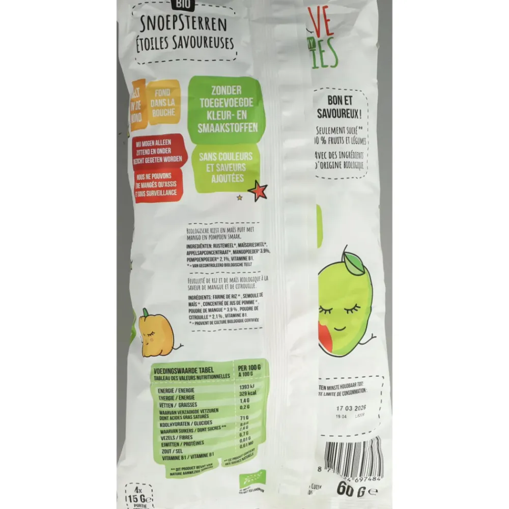 Outlet 4x Multipack Snoepsterren Mango Pompoen 4x15 gr Baby & Peutervoeding