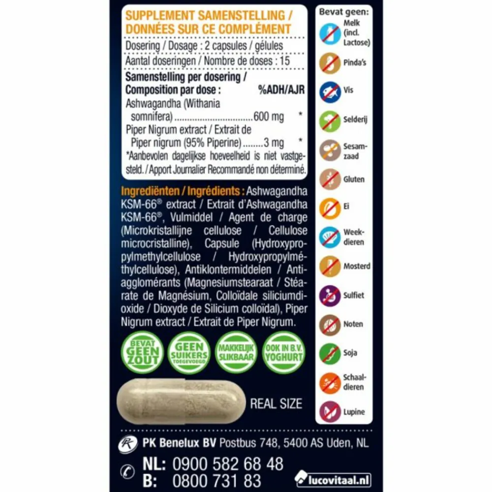 Rustgevend & Slapen<Lucovitaal 2x Ashwagandha KSM-66 Super 30 capsules