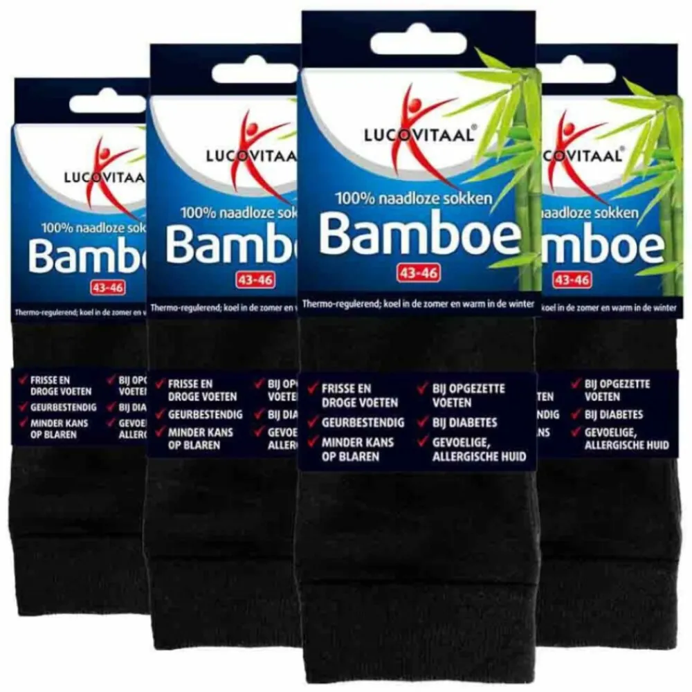 4x Bamboe Sok Lang Zwart Maat 43-46 1 paar Steunkousen|Zelfzorg
