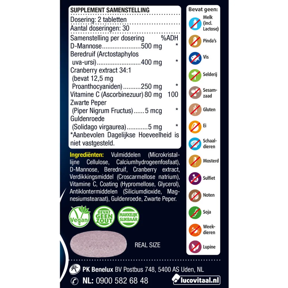 3x D-Mannose Cranberry Blaasfunctie 60 tabletten^Lucovitaal Outlet