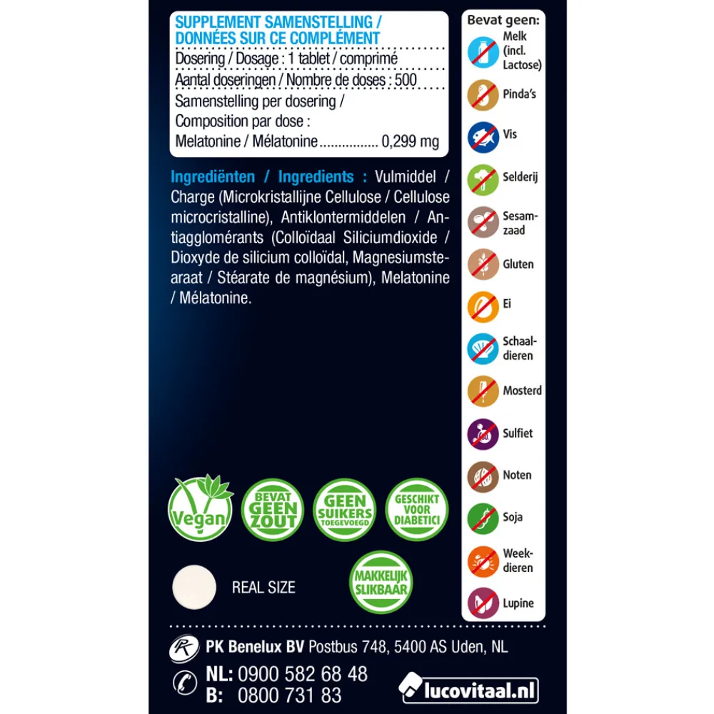 Speciale Bestanddelen<Lucovitaal 2x Melatonine Puur 0.299mg 500 tabletten