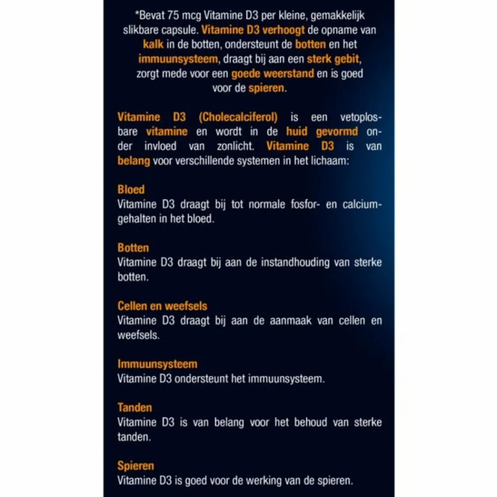 3x Vitamine D3 75mcg (3000IE) Forte 120 capsules Vitaminen