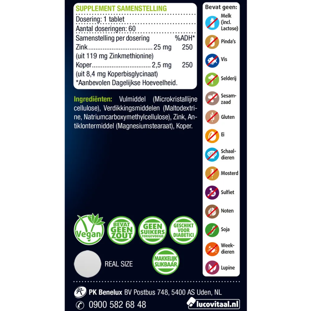 Hot 2x Zink Methionine & Koper 60 tabletten Mineralen