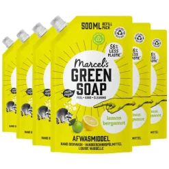 Clearance 6x Marcel's Green Soap Afwasmiddel Lemon & Bergamot Navulling 500 ml Handafwas