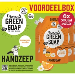 6x Marcel's Green Soap Handzeep Sinaasappel & Jasmijn Navul Stazak 500 ml^Marcels Green Soap Best