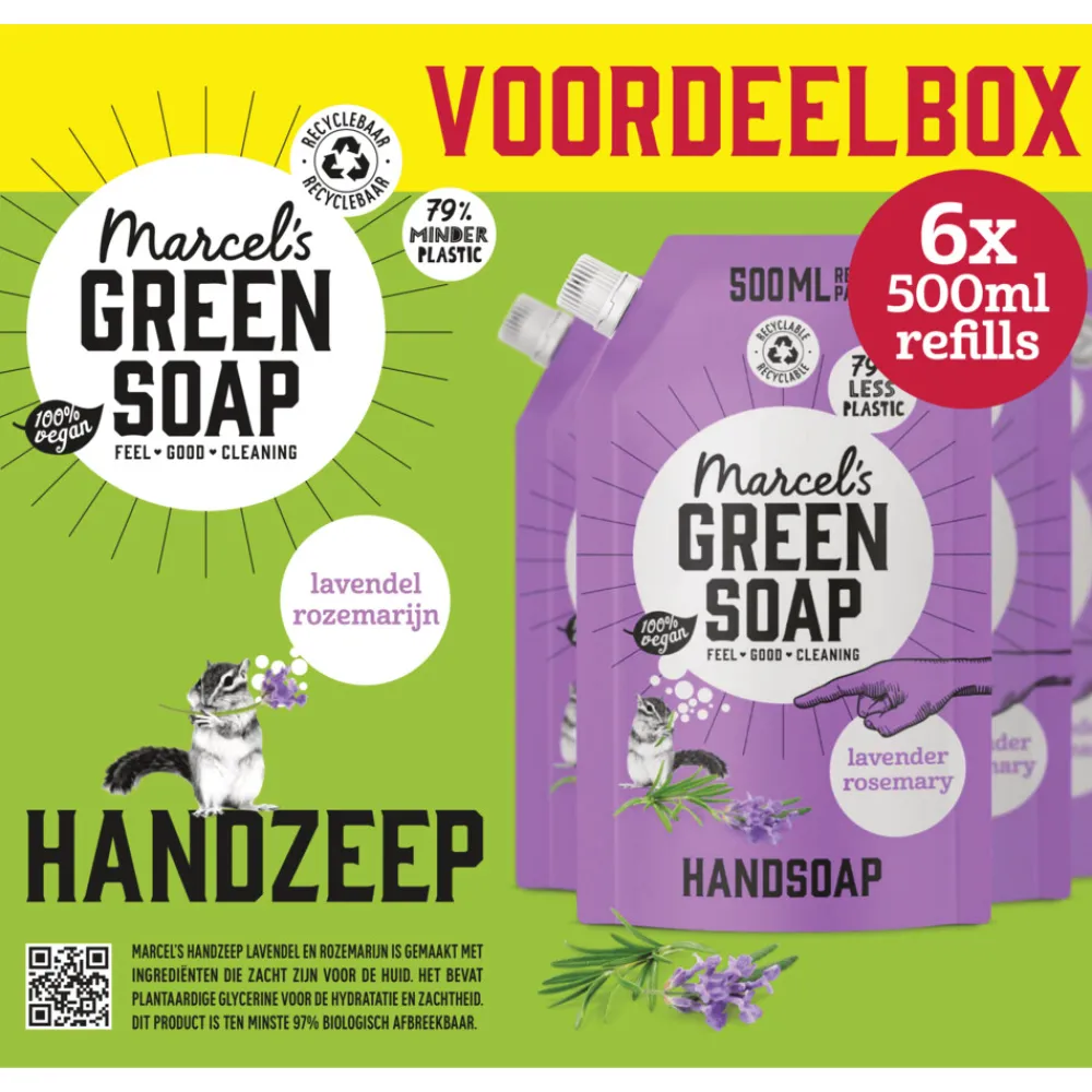 6x Marcel's Green Soap Handzeep Lavendel & Rozemarijn Navul Stazak 500 ml^Marcels Green Soap Outlet
