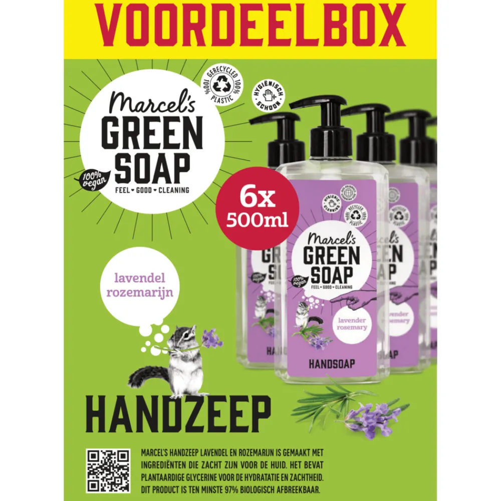 6x Marcel's Green Soap Handzeep Lavendel & Rozemarijn 500 ml Keukenartikelen