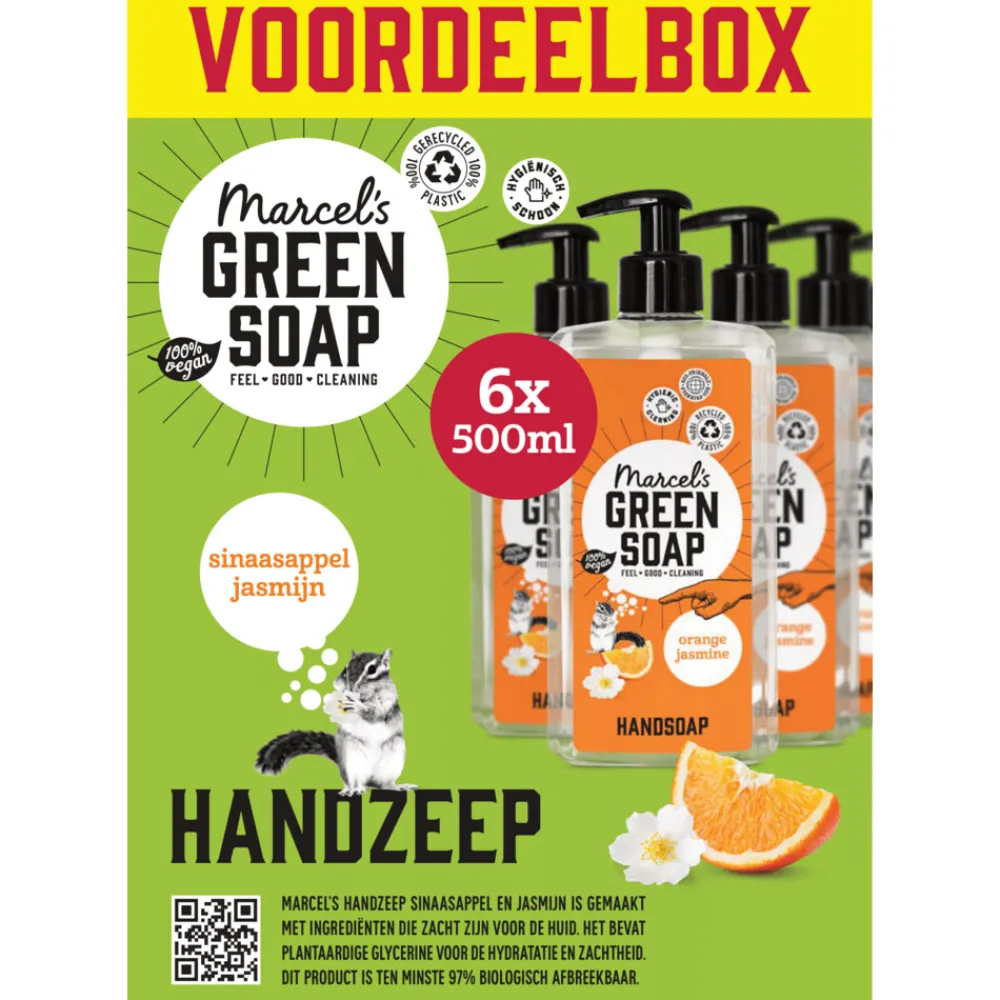 6x Marcel's Green Soap Handzeep Sinaasappel & Jasmijn 500 ml Keukenartikelen