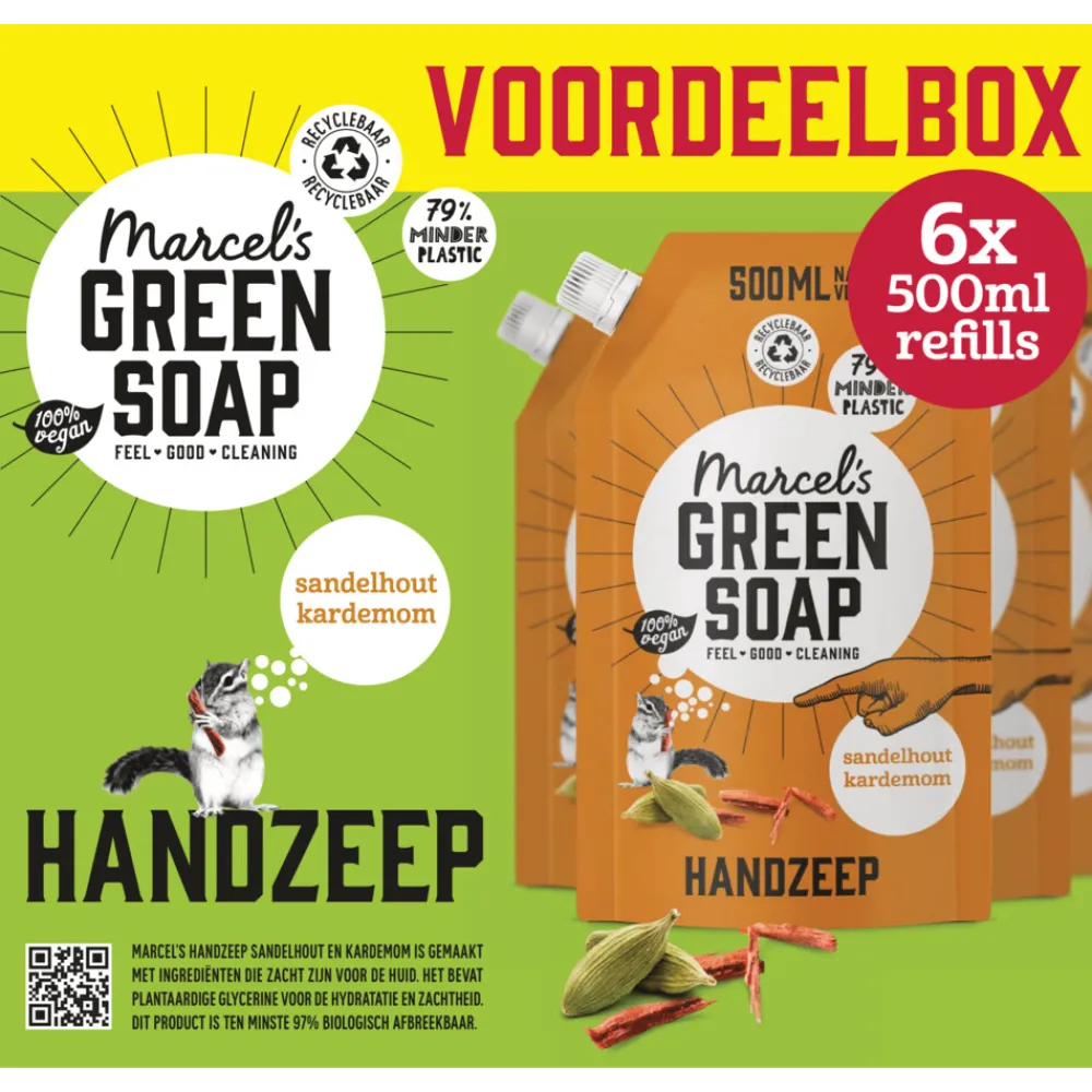 Handverzorging<Marcels Green Soap 6x Marcel's Green Soap Handzeep Sandelhout & Kardemon Navul Stazak 500 ml