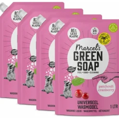 4x Marcel's Green Soap Wasmiddel Navul Patchouli & Cranberry 23 Wasbeurten 1 liter^Marcels Green Soap Outlet