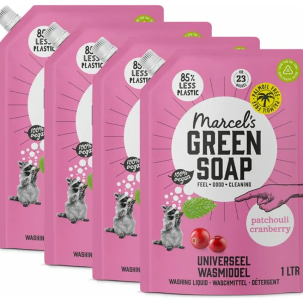 4x Marcel's Green Soap Wasmiddel Navul Patchouli & Cranberry 23 Wasbeurten 1 liter^Marcels Green Soap Outlet
