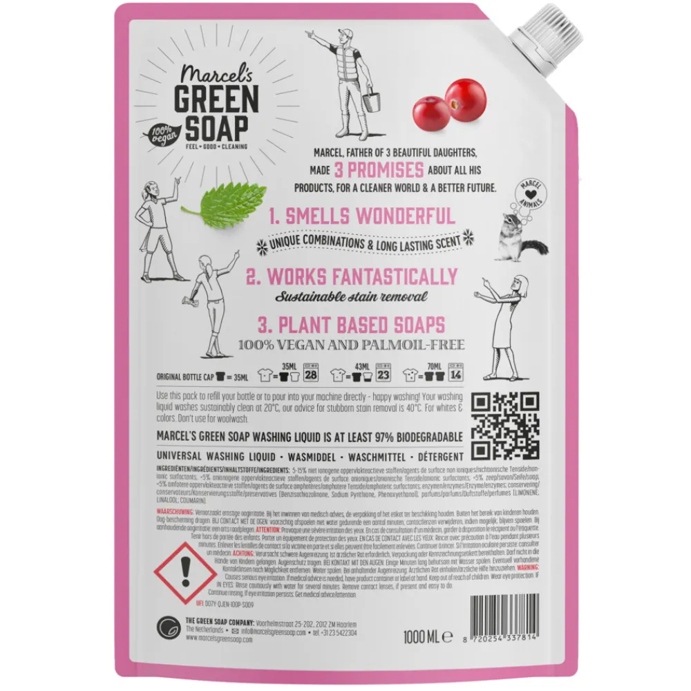 4x Marcel's Green Soap Wasmiddel Navul Patchouli & Cranberry 23 Wasbeurten 1 liter^Marcels Green Soap Outlet