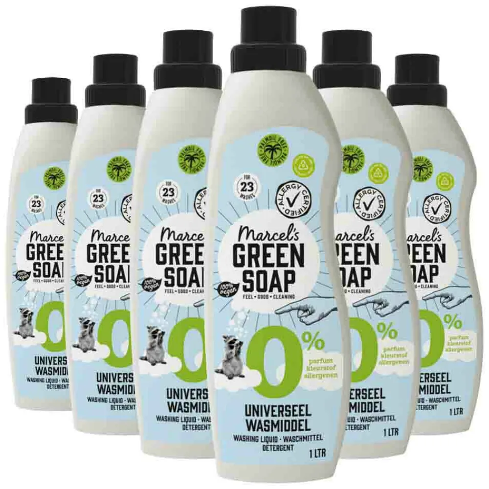 6x Marcel's Green Soap Wasmiddel Universeel 0% 1 liter^Marcels Green Soap Clearance