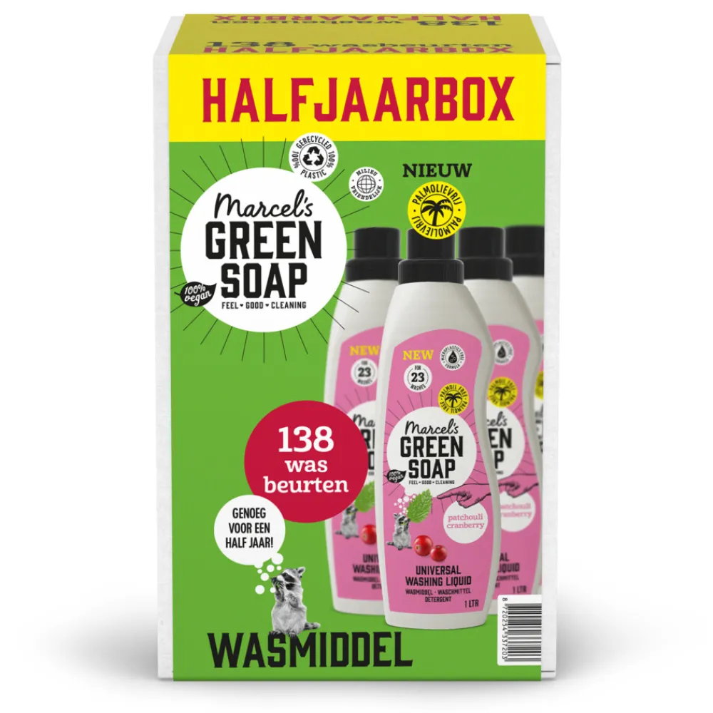 6x Marcel's Green Soap Wasmiddel Patchouli & Cranberry 23 Wasbeurten 1 liter^Marcels Green Soap Sale